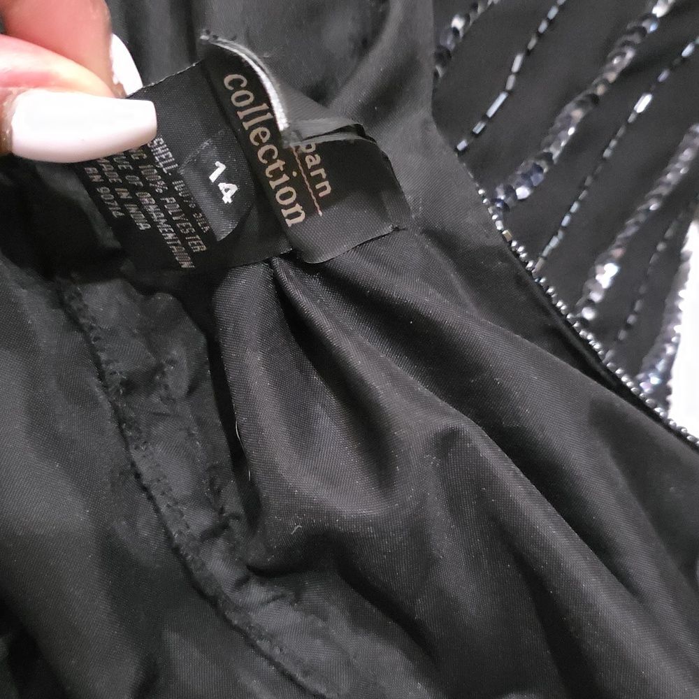 Black Fully Sequin Beaded Flapper Style Cocktail Dress Sleeveless Silk Sz 14 - Picture 16 of 16